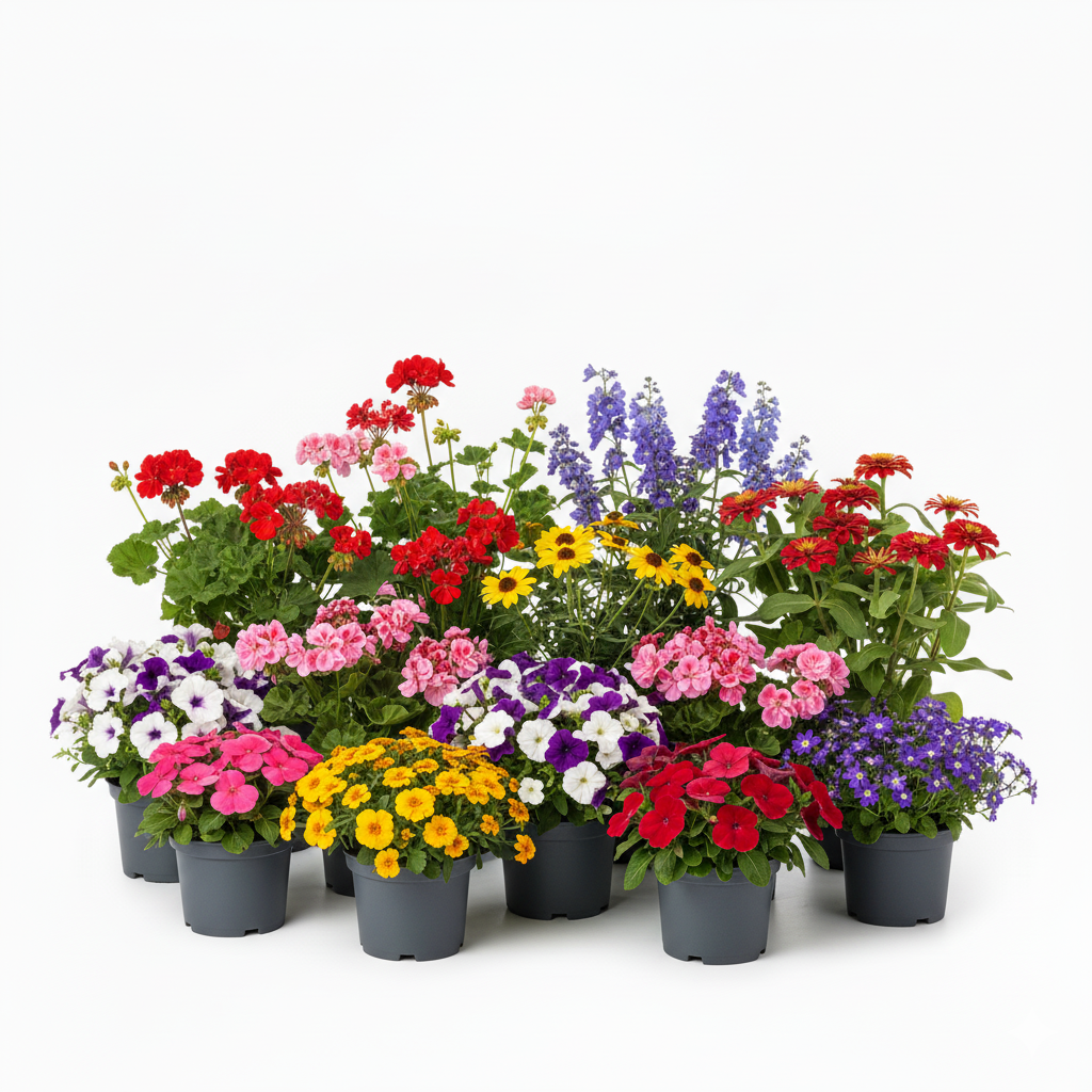 pelargonia, surfinia, begonia