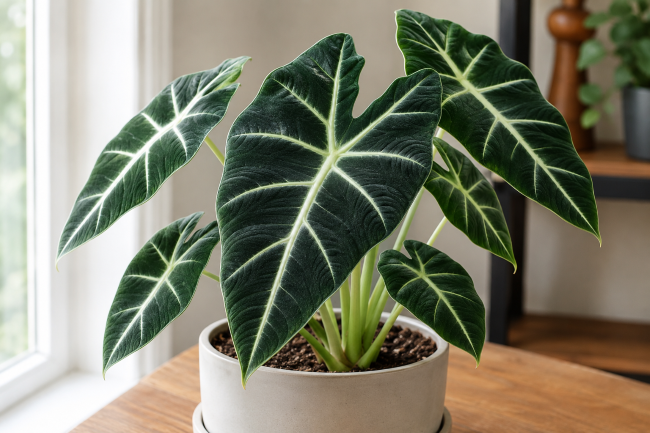 Rośliny egzotyczne - Alokazja 'Black Velvet' - Alocasia reginula 'Black Velvet'